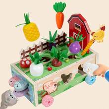 Children's Wooden Farm Toy Set, Montessori Farm Scene Building Game, Includes Vegetable Garden, Animal Models, Role-Play Educational Toy - Multicolor - View 6