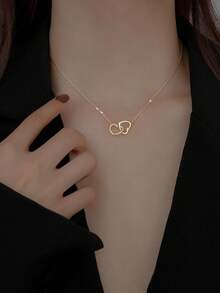 Double Ring Heart Necklace For Women, Light Luxury Niche Design, Ins Style Sweet Delicate Clavicle Chain, Versatile Accessory For Students - Double Heart Necklace - View 3