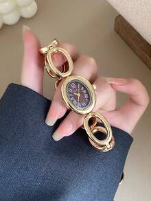 1pc Gold/Silver Bracelet Women's Quartz Watch Exquisite And Fashionable Suitable For Daily Matching Birthday/Graduation Gifts Casual Gatherings - Gold - View 2