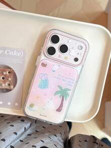 Summer Vacation Style Coconut Tree Phone Case Compatible With Iphone 17 Pro Max, Apple 16, 14, 13, 15, 12, Fresh Cute Full Coverage Soft TPU Shockproof Protective Cover - Pink - View 3