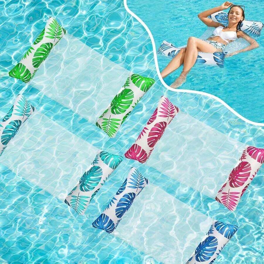 Hammock Tiup Multifungsi 4-in-1 untuk Dewasa, Desain Motif Daun, Kursi Santai Terapung Tahan Air PVC Tebal, Cocok untuk Pesta Kolam Renang - Daun maple - View 1