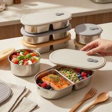 Portable 304 Stainless Steel Lunch Box With Lid, Divided Fruit Salad Food Storage Container, Leak Proof Bento Box, Dishwasher & Microwave Allowable, Suitable For Student Adult Use In School, Office, Outdoor Camping, Picnic,Travel, Back To School - Multicolor - View 1