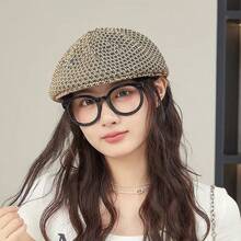 Summer Korean Style New Women's Beret Hat, Fashionable Elegant Versatile Sun Protection Knitted Hollow Artist Hat - A - View 4