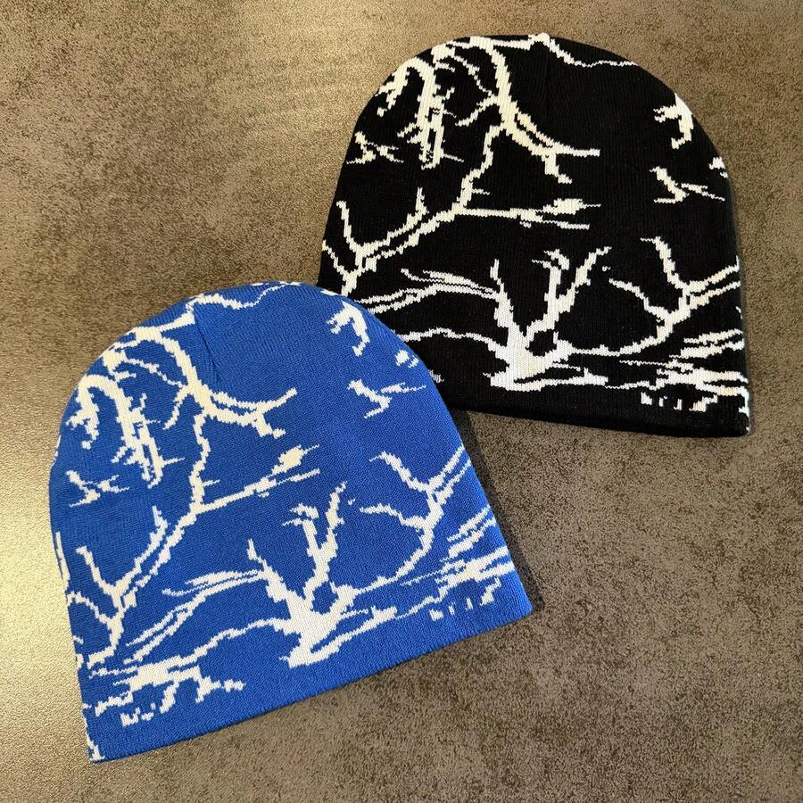 1pc New Autumn/Winter Funny Lightning Knit Beanie Hat, Unisex Street Fashion Style, Warm Cold Weather Cap For Daily Outfit - Lightning - View 1