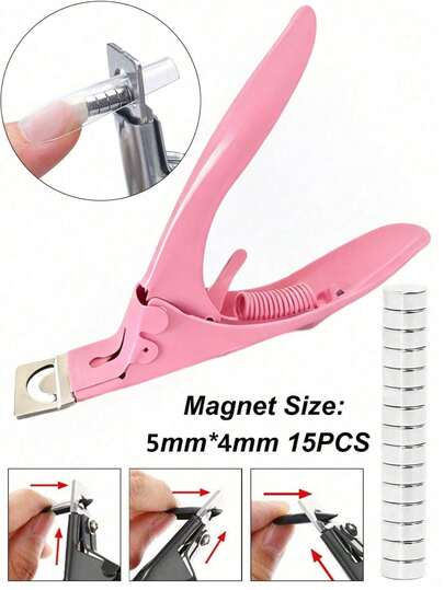 15pcs Round Magnets + 1pc Pink Nail Clipper, Pink Purple Adjustable Nail Clipper (Includes 15pcs Magnetic Size Guide), Stainless Steel Fake Nail Clipper (For Acrylic Nails), Sharp Manicure And Pedicure Scissors, Nail Care Tools, Women And Girls Gift, Summer Nails, Back To School Supplies