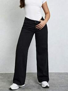 Jeans negros de pierna recta para adolescentes - Negro - Ver 2