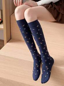5 pares de calcetines largos de mujer con estampado floral de otoño, suaves, antibacterianos y transpirables, adecuados para uso diario, casual, deportes y regalos - Multicolor - Ver 5