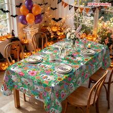 1/2pcs Halloween Tablecloth, Halloween Ghost & Floral Pattern Polyester Tablecloth, Suitable For Dining Room, Dining Table, Coffee Table, Kitchen, Picnic, Camping, Country Farmhouse Decor, Holiday Tabletop Protection - Multicolor - View 4