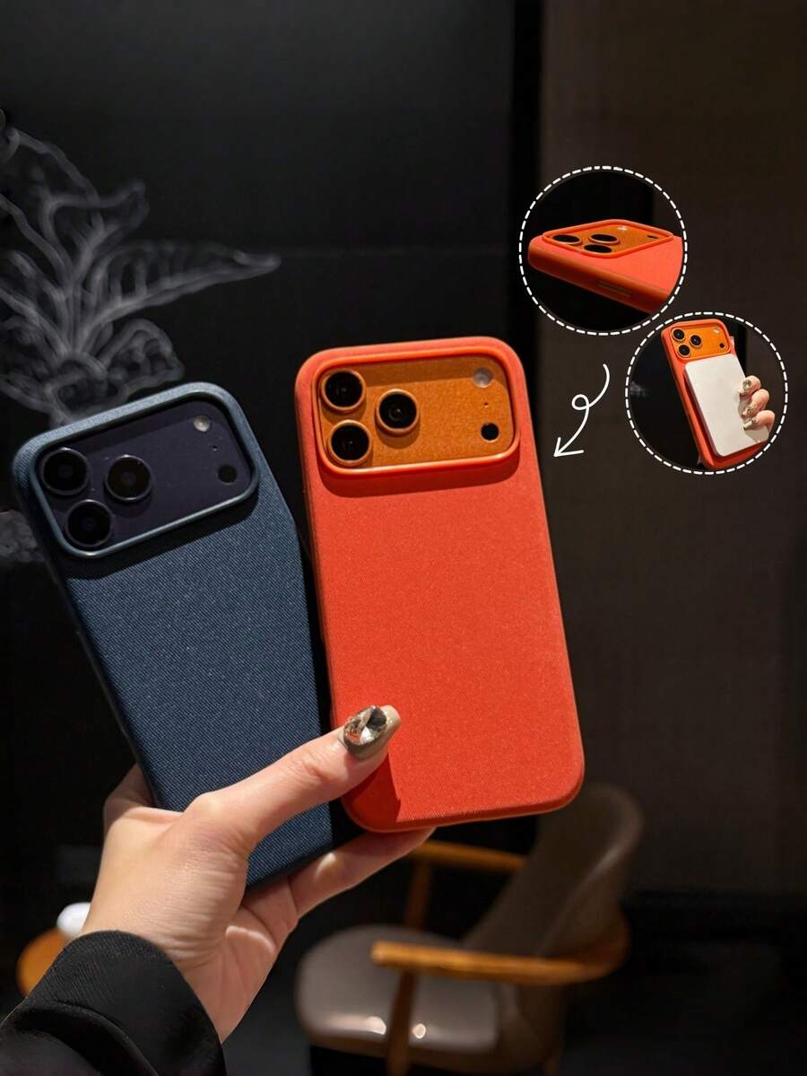 Casing Magnetik Tenun Teknologi Mewah Kompatibel dengan iPhone 18Pro 17Promax 16Pro 15 Plus 14 13 12 11 Tahan Guncangan Genggaman Nyaman Anti Sidik Jari Penutup Pengisian Daya Nirkabel - Jeruk - View 1