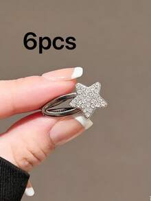 6/10pcs Dual-Color Small Rhinestone Star Mixed Hair Clips, High-End Luxury Rhinestone Hair Clips, Mini Exquisite Side Bangs Hair Accessories, Fashion Crocodile Pattern Hair Clips, Suitable For Side Bangs, Forehead Loose Hair, Perfect For Campus, Dating, Vacation Use, Practical Hair Accessories! - Multicolor - View 6