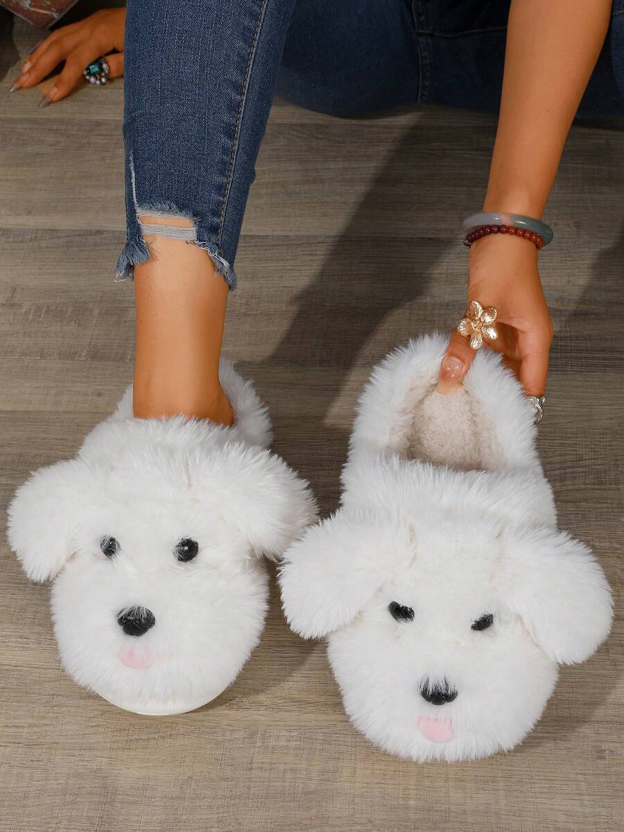 1 Pair Women White Slide Home Slippers Cartoon Fashion Indoor Footwear - White - View 1