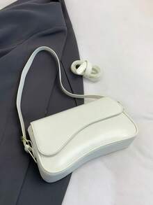 Hevel,1pc Women's Solid Color PU Fashion Underarm Bag, Versatile Shoulder Bag,Bags For Woman,White Bag - White - View 6