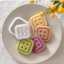 1pc Creative Minimalist Button Shaped Cookie Cutter Mold - Simplistic Flower Pattern Round & Square Baking Cookie Mold For Home Use - Multicolor - View 2