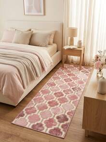 1pc European & American Classic Distressed Pink Diamond Rhombus Geometric Pattern - Runner Rug, Bathroom, Kitchen, Entrance, Doorway, Hallway, Bedside, Living Room, Bedroom, All-Season Soft Machine Washable Floor Mat, Home Decor - Multicolor - View 4
