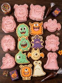 Halloween Cartoon Cookie Cutter Pumpkin Ghost DIY Frosting Cookie Baking Tools 8PCS - Multicolor - View 1