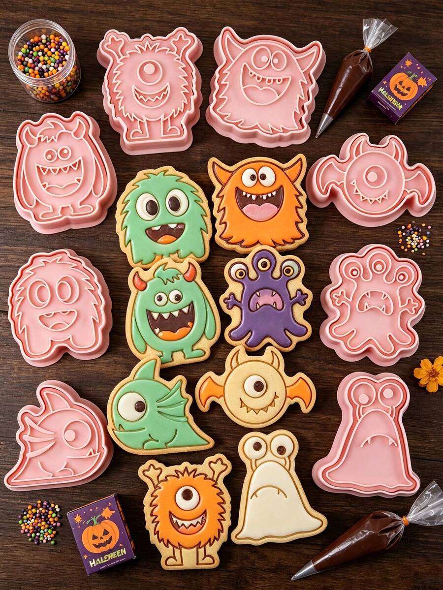 Halloween Cartoon Cookie Cutter Pumpkin Ghost DIY Frosting Cookie Baking Tools 8PCS - Multicolor - View 1