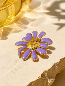 VceTd1PCS Fashion Vacation Style Colorful Enamel Daisy Decorated Stainless Steel Brooch, Suitable For Women To Wear On Vacation Or Party - Golden - View 5