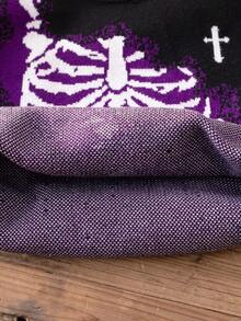 Boys Halloween Skeleton Bone Knit Pullover Sweater Suitable For Holiday Spring Autumn Winter - Black - View 9