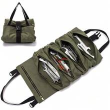 Bolsa enrollable para herramientas, bolsa de almacenamiento, organizador de caja de herramientas, regalo, bolsa de herramientas para mecánicos y electricistas, bolsa de herramientas con múltiples bolsillos, bolsa enrollable de emergencia para automóvil, bolsa enrollable para herramientas de motocicleta. - verde militar - Ver 2