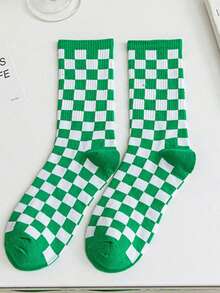 5 Pairs Unisex Plaid Mid-Calf Socks, Random Assortment, Minimalist Fashion Vintage, Soft & Comfortable, Casual Versatile, Suitable For Daily Home Wear, Autumn/Winter Essential - Multicolor - View 7