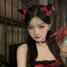 Halloween, Decoração de Halloween, Festa, Presilhas de Cabelo com Laço de Asa de Morcego Diabo Gótico, Presilhas e Grampos de Cabelo Fofos, Acessórios de Cabelo Preto e Vermelho, Ideal para Cosplay de Halloween, Festa Temática, Viagem Diária, Escola, Presentes Fofos Perfeitos para Meninas - presilha de cabelo - Visão 7
