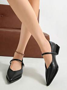 Vintage Chunky Heel Pointed Toe Mary Jane Pumps For Women, New Elegant Commuter French Style High Heels With Strap - Black - View 6