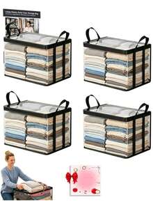 4pcs Transparent Black Trim Storage Bags, Dual Handle Portable Easy Packing, Dust-Proof & Moisture-Proof Organizer Bags, Large Capacity Durable Foldable, Easy To Store & Categorize, Suitable For Bedroom, Classroom And Dormitory Book Moving - Clear - View 2
