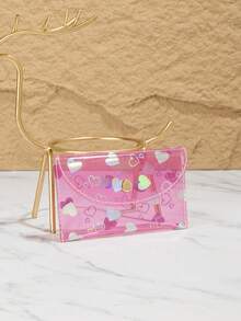 Combination Heart Transparent Flower Cute Coin Card Holder - Pink - View 2