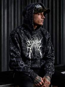Sudadera con capucha para hombre de otoño/invierno, estilo americano oscuro, estética gótica, subcultura, vintage, elemento de terror, estampado de calavera en todo el Body, para uso diario, hogar, oficina, exterior, ciudad, regular, calle, casual, juvenil, minimalista, campus, retro, versátil, texturizada, elegante, personalizada, deportes - Multicolor - Ver 1