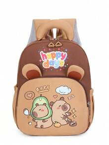 1件可愛卡通水豚印花後背包，多口袋休閒學生包，適合女生/青少年/學生/畢業生，適用日常使用、外出、旅行、上學及開學季 - 彩色 - 查看 14