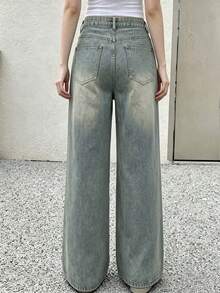 Teen Girl's Loose Washed Wide Leg Denim Pants, Versatile For Daily Wear - Light Wash - View 6