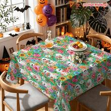 1/2pcs Halloween Tablecloth, Halloween Ghost & Floral Pattern Polyester Tablecloth, Suitable For Dining Room, Dining Table, Coffee Table, Kitchen, Picnic, Camping, Country Farmhouse Decor, Holiday Tabletop Protection - Multicolor - View 7