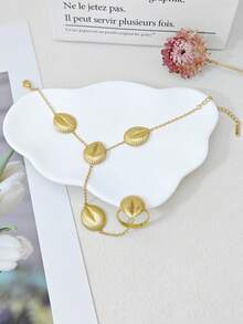 Damen Edelstahl Blatt Ring Armband, Gold Armband mit Blatt Anhänger, Bohème Stil Handschmuck, Urlaubs Accessoire Geschenk für Sie - Gold - Übersicht 4
