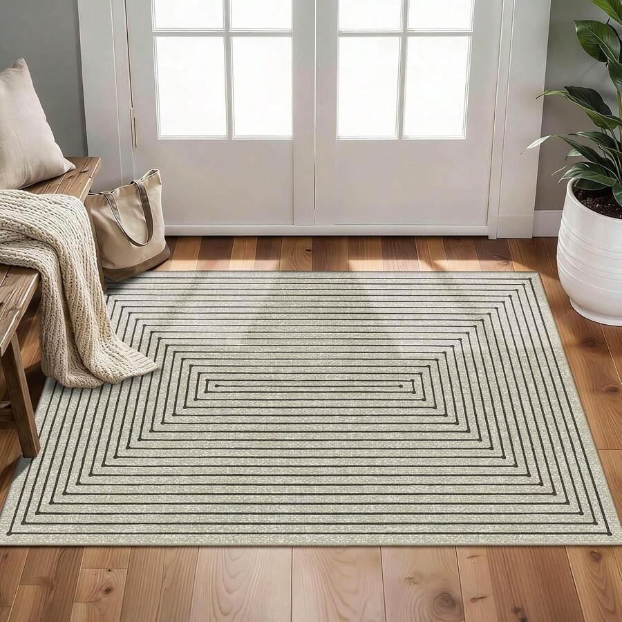 Latte&Fog Alfombras de 153 x 215 cm para Sala de Estar y Dormitorio,Moderna Abstracta Lavable, de Pelo bajo Antideslizante Estilo Boho para Sala de Estar, Oficina, Dormitorio(Negro 5x7ft) - Beis - Ver 1