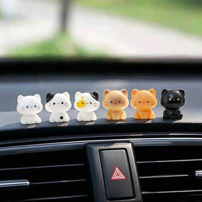 6pcs Creative Cute Mini Cat Car Dashboard Desktop Ornament DIY Car Interior Office Desk Computer Screen Decoration Accessory
