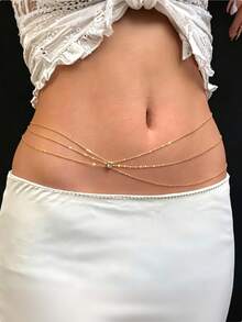 1 Peça Corrente de Cintura com Strass Quadrado Estilo Doce & Cool Hot Girl, Adequada para Viagens, Festas e Uso Diário de Mulheres - Dourado - Visão 3