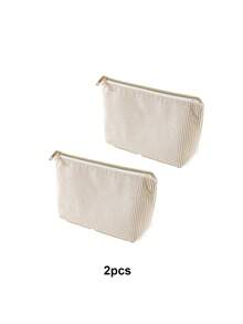 1/2 Set Solid Color Striped Multi-Function Large Capacity Stationery Pouch Student Pencil Case (Fuzzy Style) Back To School Stationery Pencil Bag - Apricot - View 10