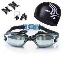 7pcs/Set, Anti-Fog Waterproof Swimming Goggles And Swim Cap Set With Earplugs, Suitable For Adults And Teenagers, Beach, Outdoor Sports - Black - View 7