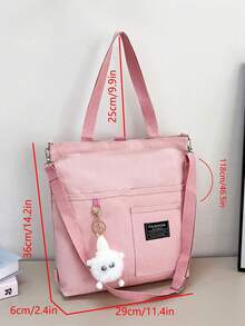 Ins Canvas Tote Bag For Women Students, Korean Style Crossbody Bag, Large Capacity, Fashionable Versatile Shoulder Handbag, Tutoring Bag - Pink - View 2
