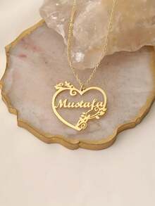 1 pièce [Personnalisé] Collier en acier inoxydable doré avec cœur de vigne et nom personnalisé, Collier personnalisé de cœur de vigne privé, Collier pour femmes, Cadeau de bijoux, Cadeau de bijoux personnalisé, Cadeau de vacances, Cadeau d'anniversaire, Cadeau parfait, Noël, Cadeau d'Halloween - Multicolore 3 - Voir 3