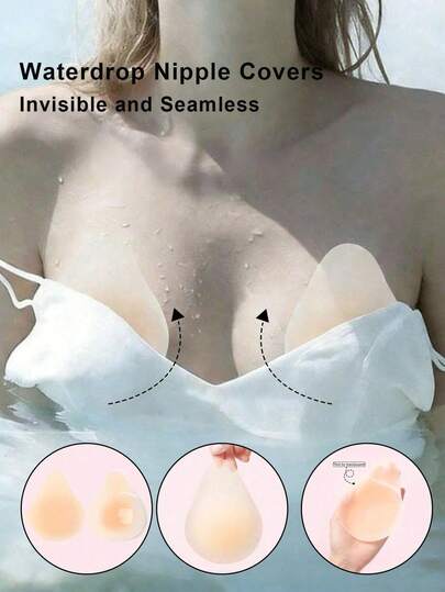 2pcs Teardrop-Shaped Silicone Nipple Covers - Seamless, Reusable Adhesive Breast Petals, Suitable For Strapless And Backless Outfits