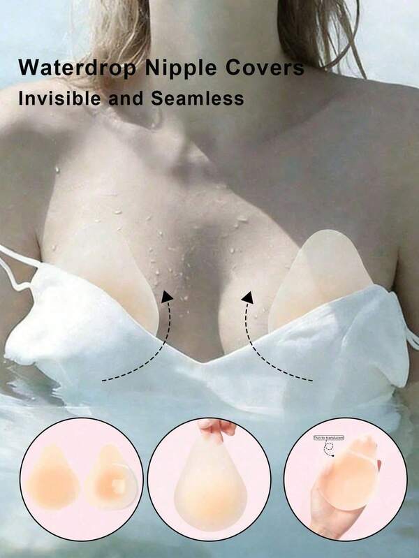 2pcs Teardrop-Shaped Silicone Nipple Covers - Seamless, Reusable Adhesive Breast Petals, Suitable For Strapless And Backless Outfits