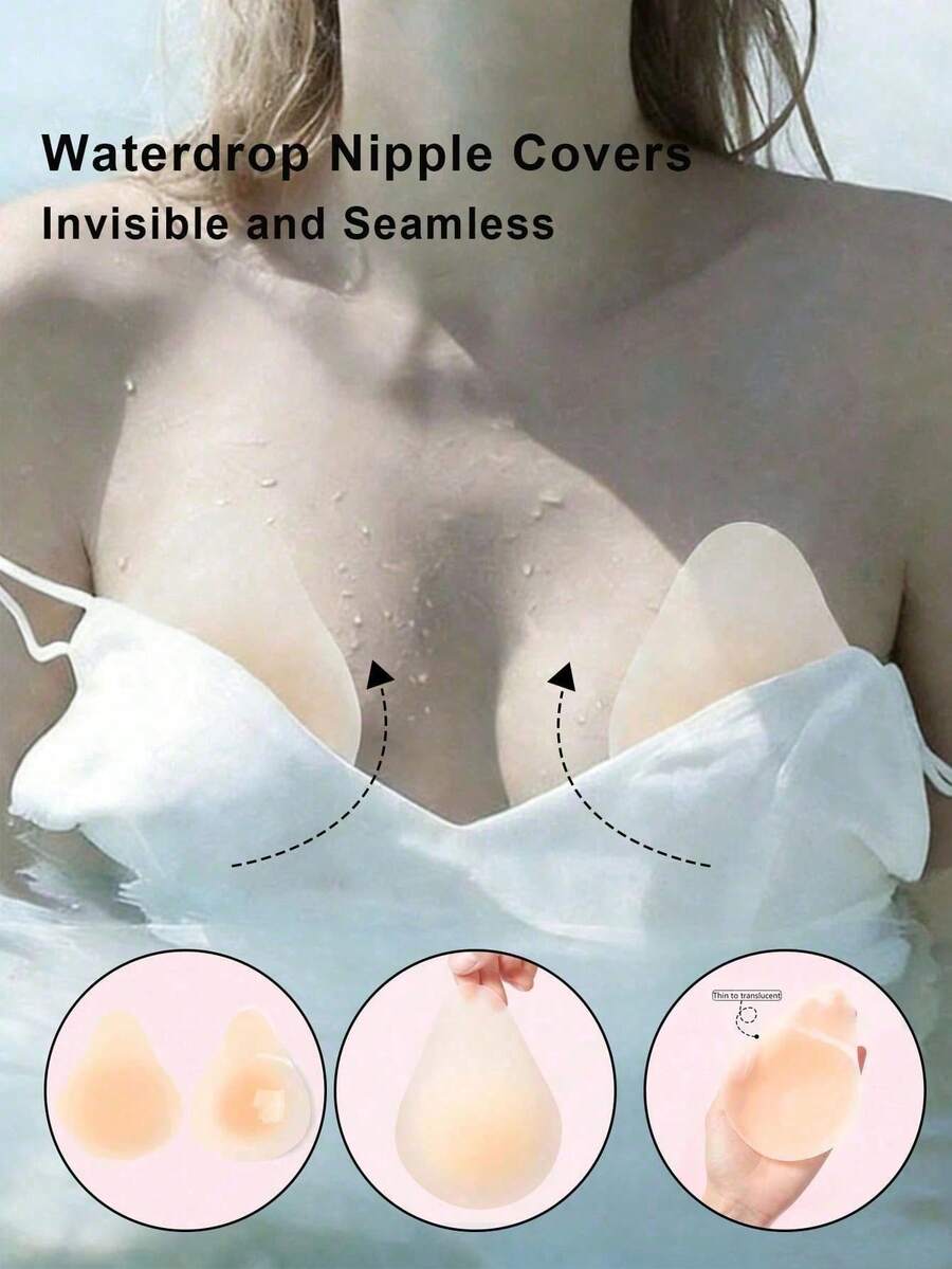 2pcs Teardrop Silicone Nipple Covers Seamless Reusable Adhesive Petal Nipples Suitable For Strapless And Backless Tops - Color - View 1