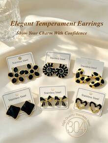 12pcs/6 Pairs Exquisite Elegant Colorful Enamel Women's Earrings - Black Premium Stainless Steel Earrings - Oil Drop Earrings Set - Beautiful Gift - Suitable For Various Occasions, Daily Casual Wear - Holiday Applicable - Oil Dripping Kit - View 3