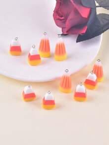 10pcs/Pack Fashion Mixed Halloween Pumpkin Corn Candy Resin Pendant Earrings Necklace Keychain Party Decoration Accessories - Multicolor - View 2