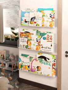 1pc Acrylic Wall-Mounted Bookshelf, Transparent Minimalist No-Drill Wall Hanging Magazine Rack - Transparent - View 7