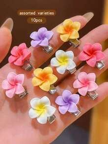 10pcs Colorful Sweet Flower Hair Clips, Affordable Daily Hair Accessories (No Card Packaging) - Multicolor - View 2