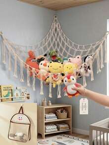 Bohemian Style Hanging Toy Hammock/Storage Net With Tassels And Hooks, Suitable For Home Decor, Accessories Or Classroom Arrangement, Bedroom Decoration First Choice, Suitable For Alpaca Theme, Birthday Or Graduation Gift - Multicolor - View 5