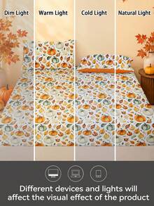 1pc Halloween Thanksgiving Leaf Pumpkin Print Fitted Sheet (Fitted Sheet Only), Machine Washable Durable Fitted Sheet, Autumn Holiday Bedroom Decor, Suitable For King/Queen/Full/Twin Size, Applicable For Home, Dorm, Apartment, Guest Room, Rental And Gift - Multicolor - View 9
