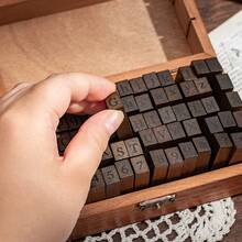 70pcs Vintage Letter And Number Wooden Box Stamp Set, Includes Uppercase And Lowercase Letters, Regular And Cursive Fonts, Suitable For Cross-Border Journaling - Sets - View 4